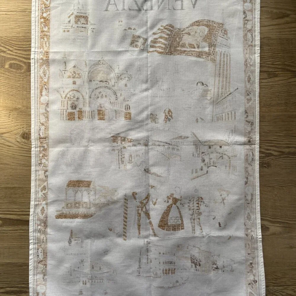 Vintage VENEZIA Venice Italy Monvenir Large Landmark Tea Towel Made In Italia